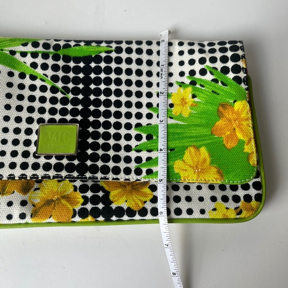 Versace Jeans Couture Canvas Floral Dotted Tropical Leaves Clutch Purse - Picture 4 of 11